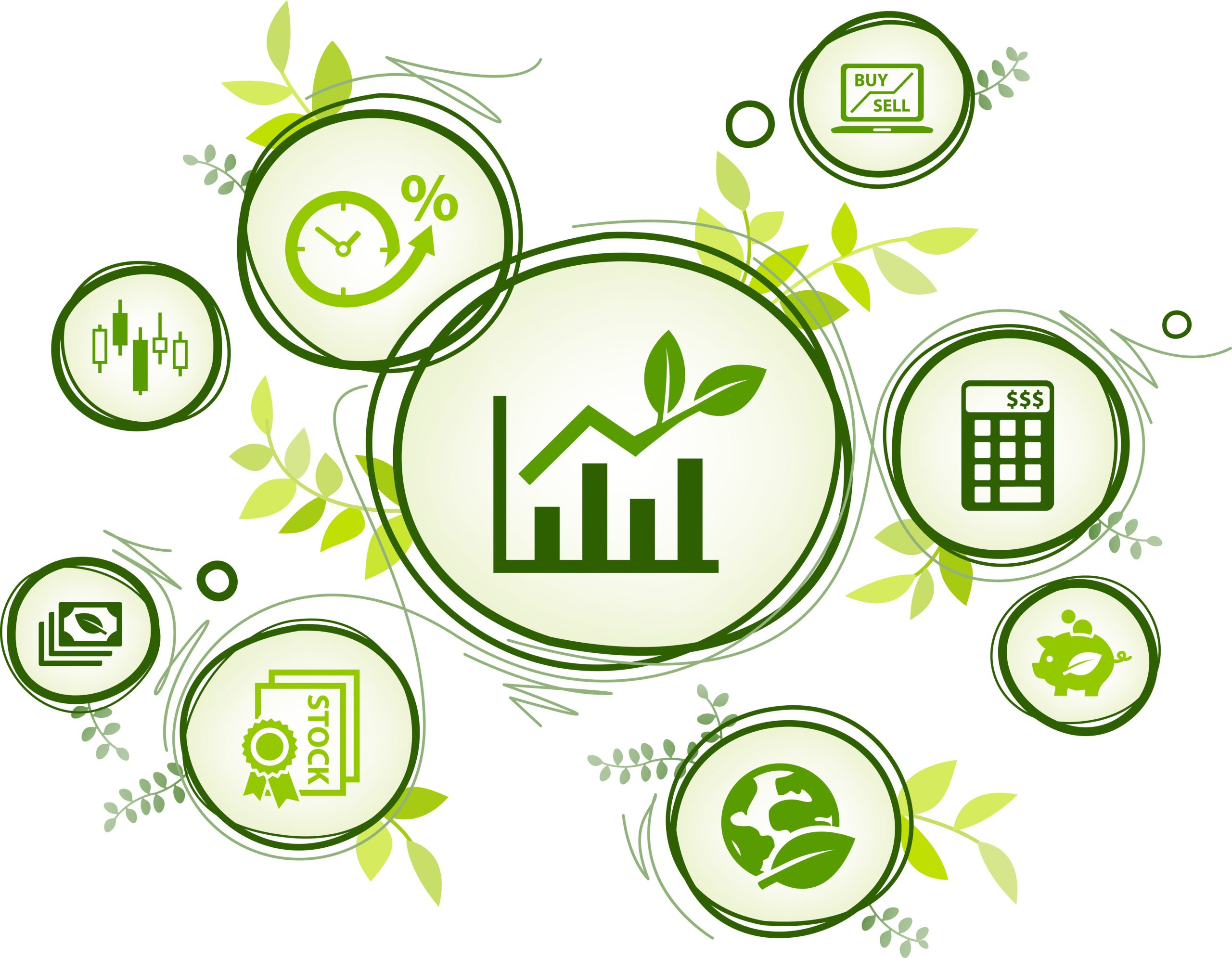 sustainable investing vector illustration. Concept with icons re